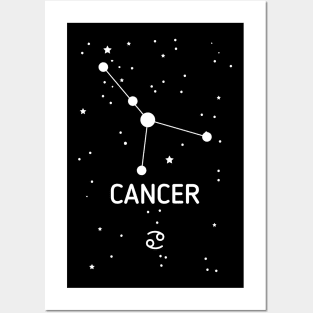 Cancer Zodiac Sign Constellation (White Print) Posters and Art